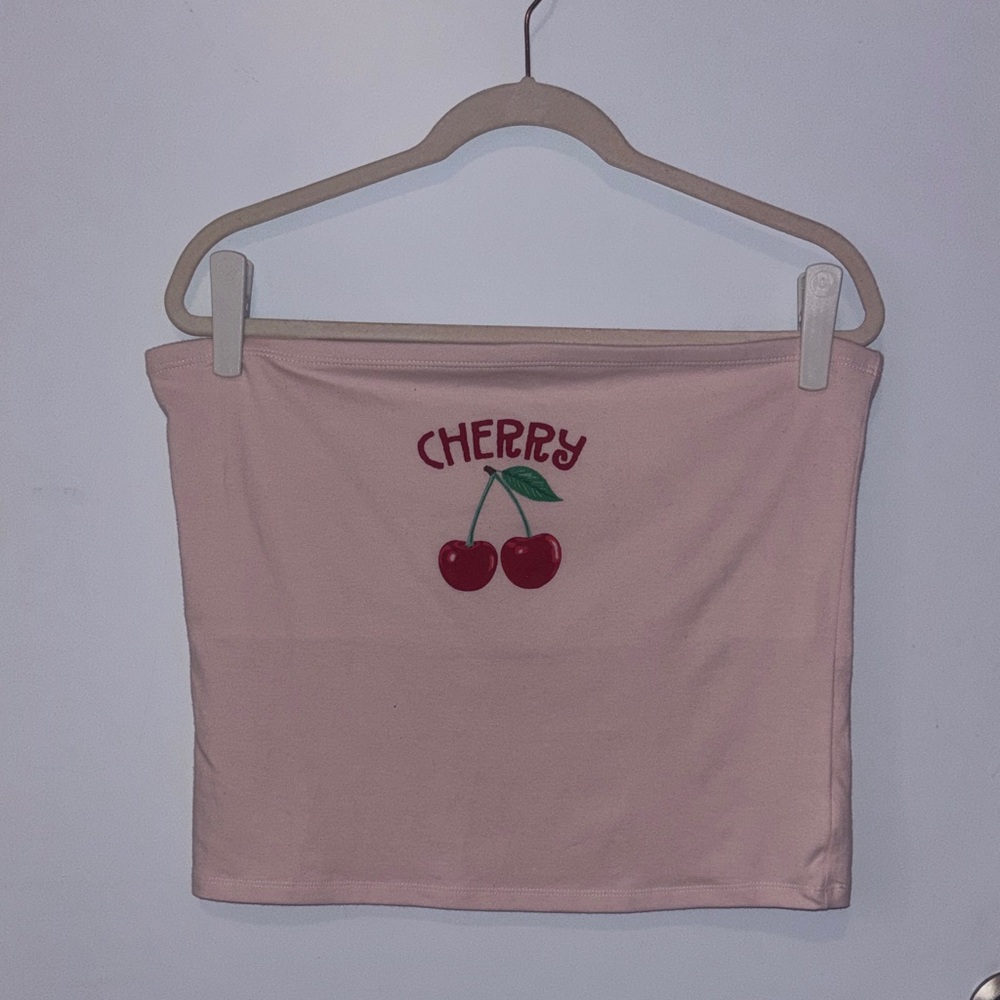 Kimchi Blue Pink Cherry Graphic Tube Crop Top